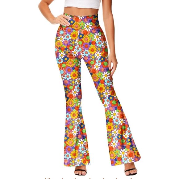 Smiley Face 70's Hippie High Waist Stretch Bell Bottom Pants XXL - Picture 1 of 3